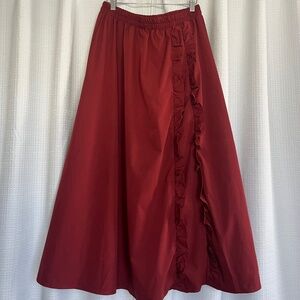 Shein Burgundy Front Ruffle Detail A-line Maxi Skirt